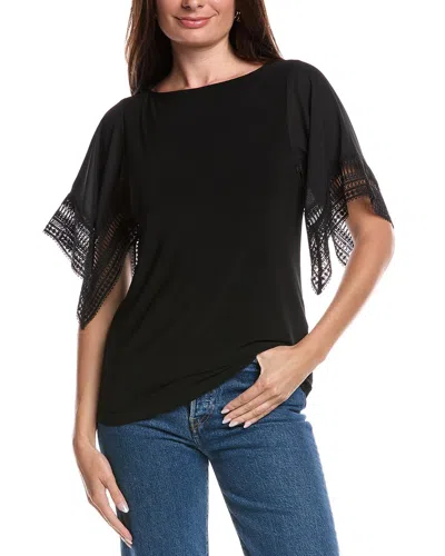 Joseph Ribkoff Silky Knit Straight Top With Lace In Black In Black