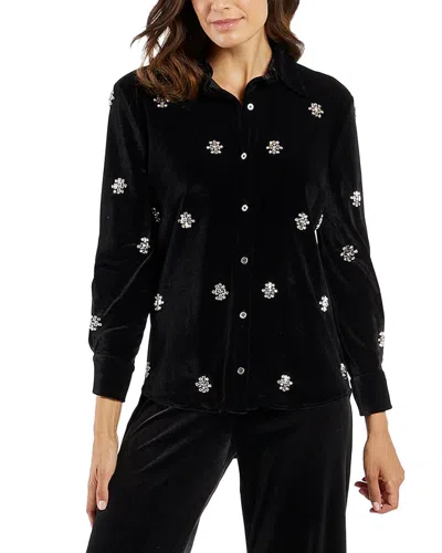 Jude Connally Brandy Velvet Studded Point Collar Shirt In Black Sparkle In Black