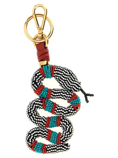 Etro Beaded Snake Shape Keyring With Gold-tone Hardware In Multi