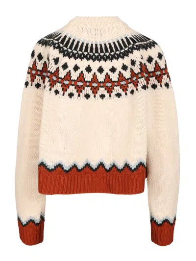 Alanui Wool Crewneck Sweater With Geometric Detail In Neutral