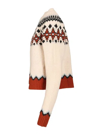 Alanui Wool Crewneck Sweater With Geometric Detail In Neutral