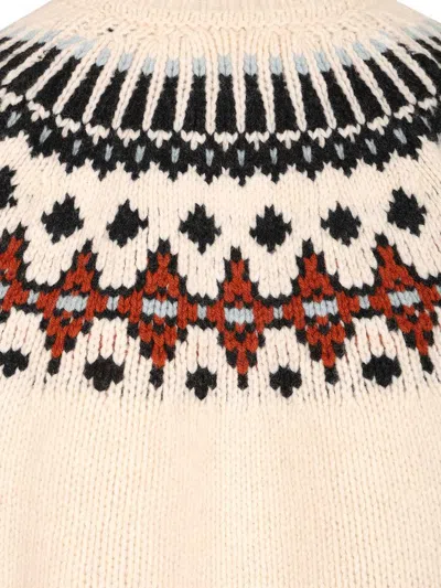 Alanui Wool Crewneck Sweater With Geometric Detail In Neutral
