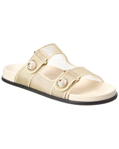 Jimmy Choo Fayence Metallic Pearly-button Slide Sandals In White