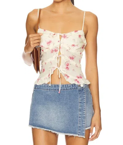 Astr The Label Islah Floral Ruffle Tie Front Crop Camisole In Multi