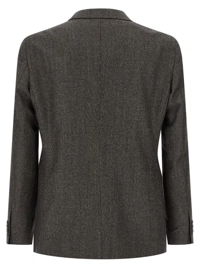 Tagliatore Micro Houndstooth Pattern Wool Suit With Blazer And Tailored Pants In Brown