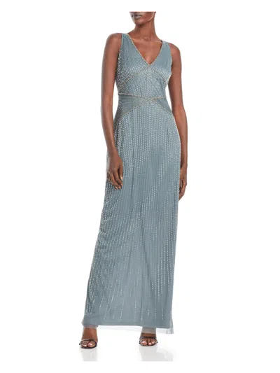Adrianna Papell Womens V Neck Beaded Evening Dress In Multi