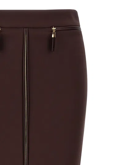 Elisabetta Franchi High-waisted Midi Skirt Zip Detailing In Burgundy