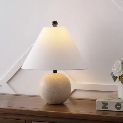 Jonathan Y Liza Modern Minimalist Travertine Globe Led Table Lamp In White