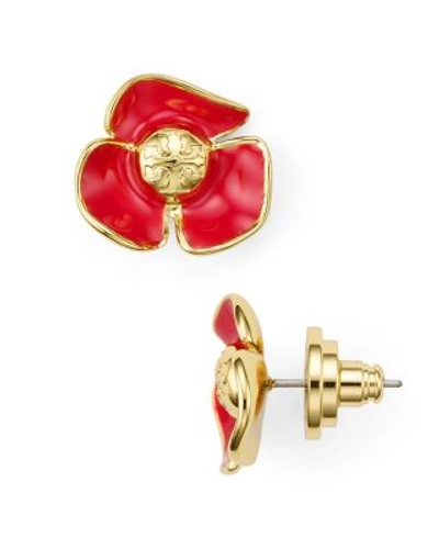 Tory Burch Fleur Stud Earrings In Red