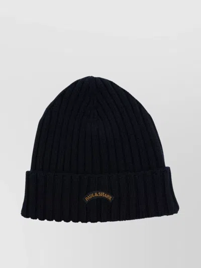 Paul & Shark Fold-over Cuff Wool Beanie For Men In Black