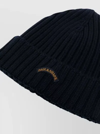 Paul & Shark Fold-over Cuff Wool Beanie For Men In Black