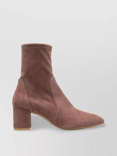 Stuart Weitzman Suede Block Heel Ankle Boots In Brown