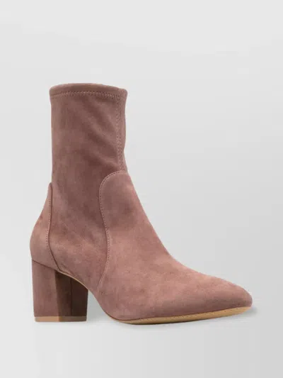 Stuart Weitzman Suede Block Heel Ankle Boots In Brown