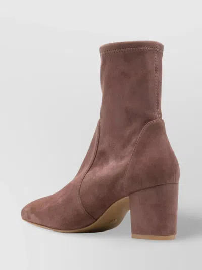 Stuart Weitzman Suede Block Heel Ankle Boots In Brown