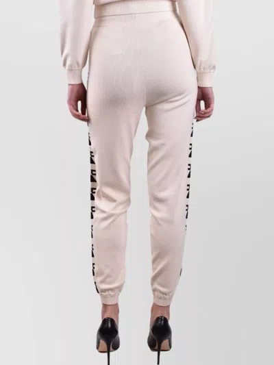Elisabetta Franchi Trousers With Elastic Waistband And Ribbed Cuffs In Neutral