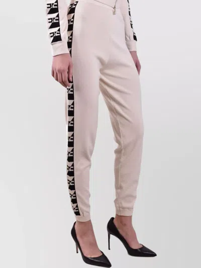 Elisabetta Franchi Trousers With Elastic Waistband And Ribbed Cuffs In Neutral