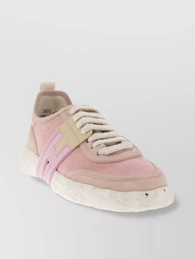 Hogan Rubber Pull Tab Contrast Sneakers In Neutral
