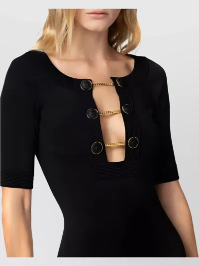 Elisabetta Franchi Shiny Viscose Minidress With Twin Buttons In Black