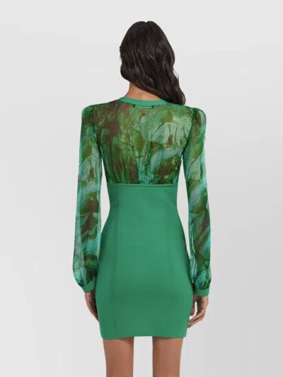 Roberto Cavalli V-neckline Fitted Silhouette Mini Length Sheer Long Sleeves In Green