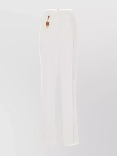 Elisabetta Franchi Tailored High-waisted Trousers In Soft Viscose-linen Blend In White
