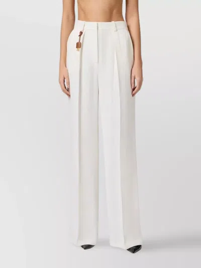 Elisabetta Franchi Tailored High-waisted Trousers In Soft Viscose-linen Blend In White