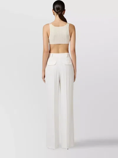 Elisabetta Franchi Tailored High-waisted Trousers In Soft Viscose-linen Blend In White