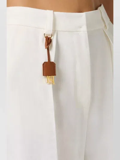 Elisabetta Franchi Tailored High-waisted Trousers In Soft Viscose-linen Blend In White