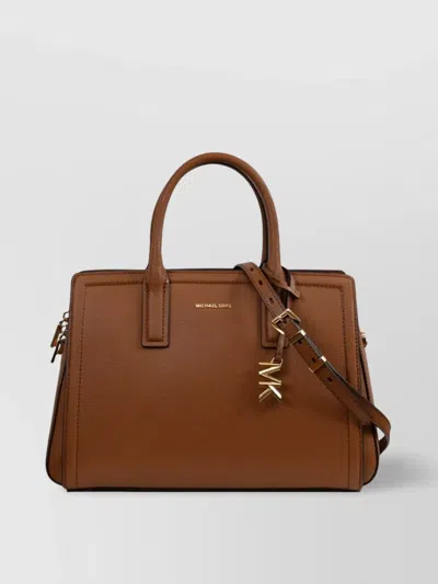 Michael Kors Brown Handbag With Metallic Lettering Logo And Pendant On The Front In Leather Woman In Brown