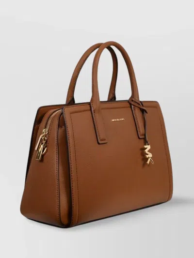 Michael Kors Brown Handbag With Metallic Lettering Logo And Pendant On The Front In Leather Woman In Brown