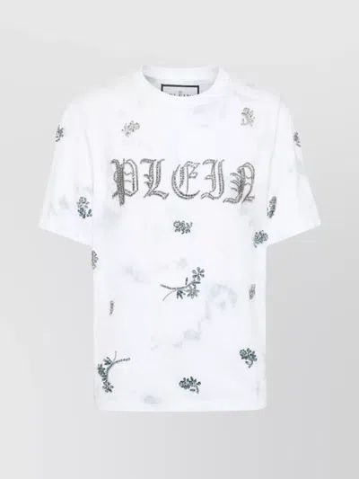 Philipp Plein Tie-dye T-shirt Man Fit Round Neck Ss Flowers In Multicolor