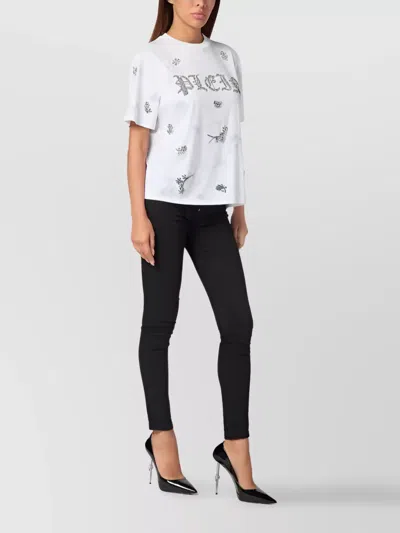 Philipp Plein Tie-dye T-shirt Man Fit Round Neck Ss Flowers In Multicolor