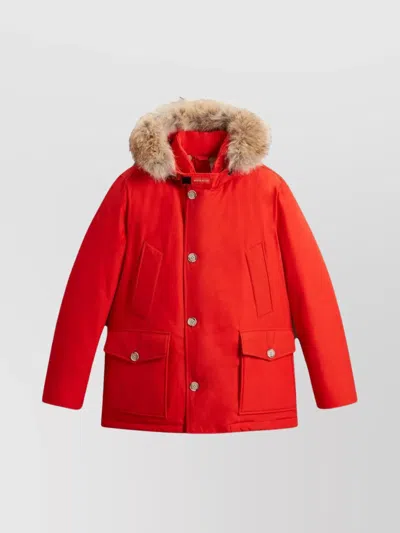 Woolrich Hooded Quilted Jackets Front Pockets In Red