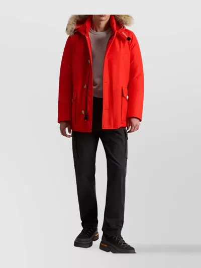 Woolrich Hooded Quilted Jackets Front Pockets In Red