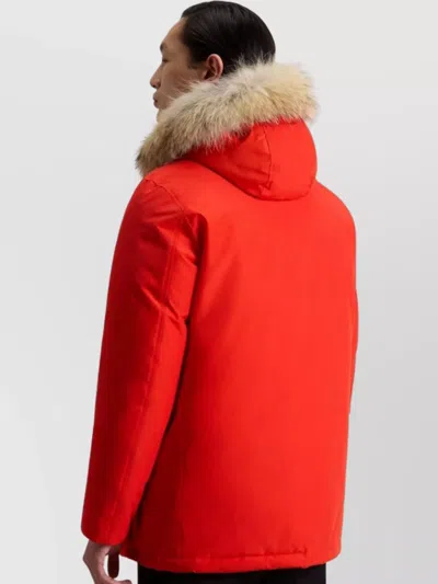 Woolrich Hooded Quilted Jackets Front Pockets In Red