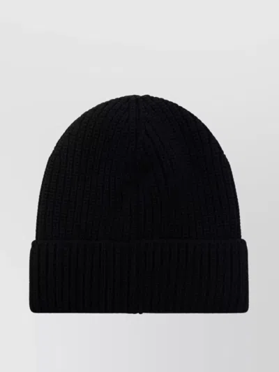 Canada Goose Ribbed Black Merino Wool Toque With Contrast Emblem In Black