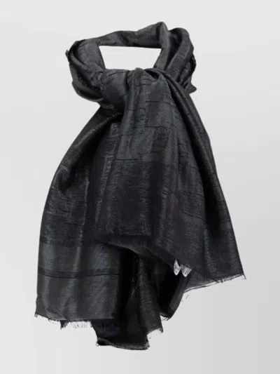 Elisabetta Franchi Rectangular Scarves With Textured Pattern And Fringed Edges In Black