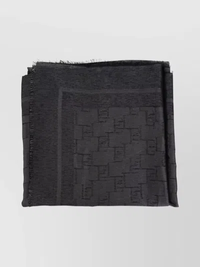 Elisabetta Franchi Rectangular Scarves With Textured Pattern And Fringed Edges In Black