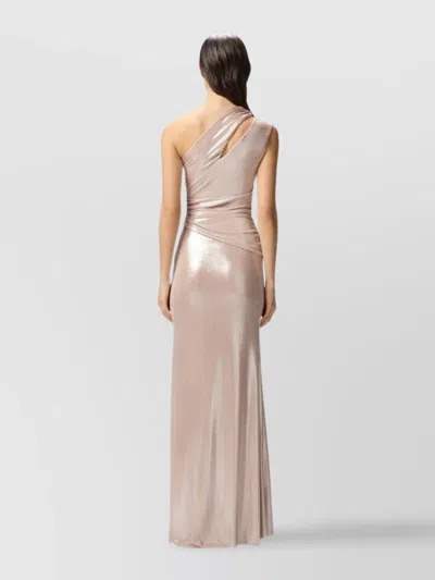 Pinko One-shoulder Draped Dress With Side Slit In Pink