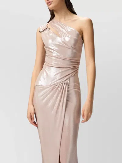 Pinko One-shoulder Draped Dress With Side Slit In Pink