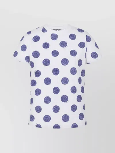 Moschino Dotted Short Sleeve Crew Neck Tops In Blue