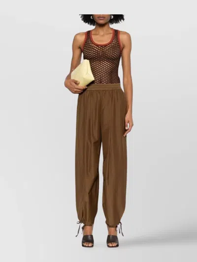 Philosophy Di Lorenzo Serafini Elastic Waistband Drawstring Hem Relaxed Fit Trousers In Brown