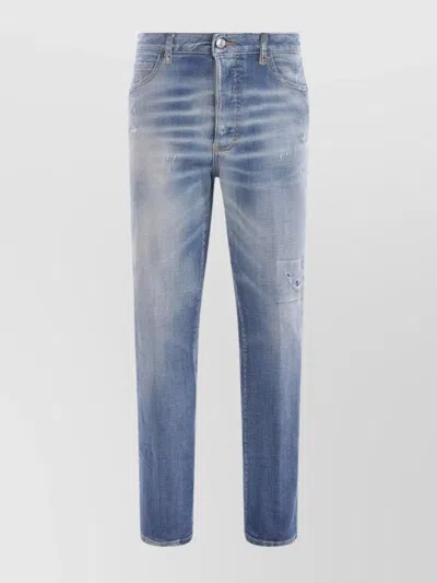 Dsquared2 Distressed Faded Five-pocket Belted Jeans In Blue