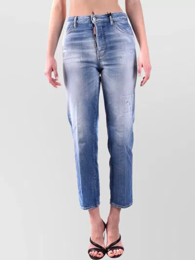 Dsquared2 Distressed Faded Five-pocket Belted Jeans In Blue