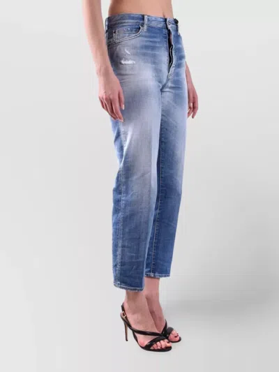 Dsquared2 Distressed Faded Five-pocket Belted Jeans In Blue