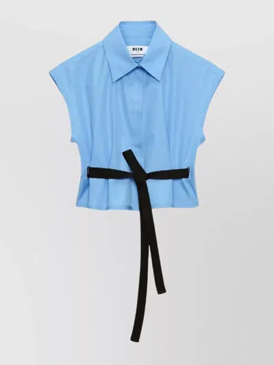 Msgm Cropped Shirt With Classic Collar In Blue
