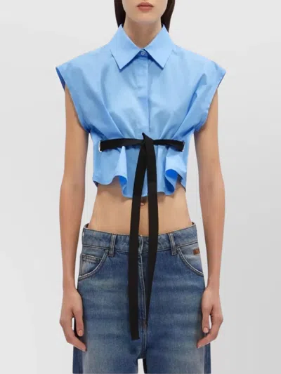 Msgm Cropped Shirt With Classic Collar In Blue