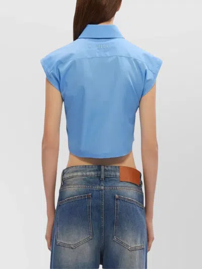 Msgm Cropped Shirt With Classic Collar In Blue