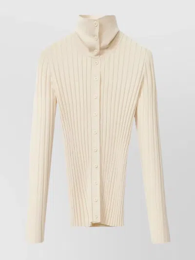 Fabiana Filippi Ribbed High Collar Top With Button-down Front In White