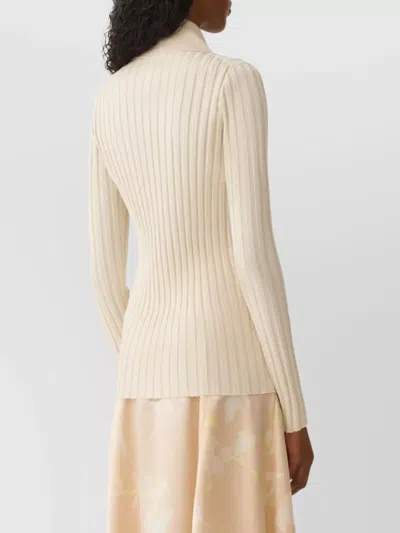 Fabiana Filippi Ribbed High Collar Top With Button-down Front In White