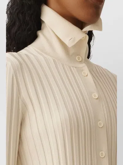 Fabiana Filippi Ribbed High Collar Top With Button-down Front In White